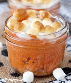 side view closeup of a sweet potato jar topped with marshmallow
