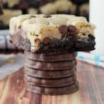five thin mint cookies stacked with a brookie on top