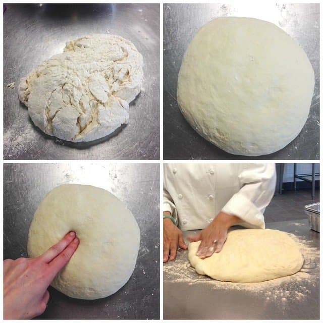 Collage of four stages of dough preparation