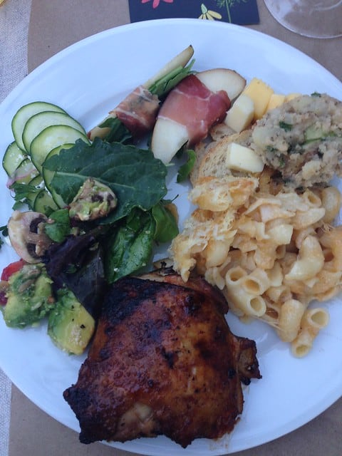 Overhead view of a plate of food at a summer solstice party