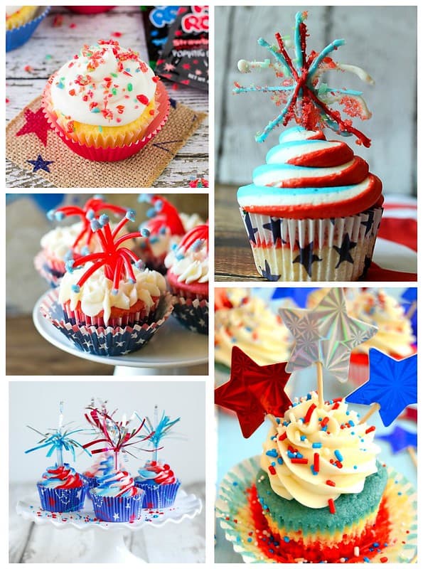 A collage of red, white, and blue desserts for 4th of July