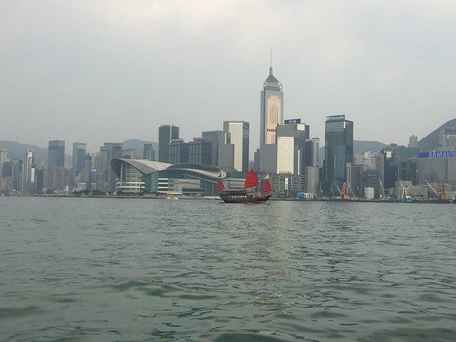 Hong Kong city skyline with water in front