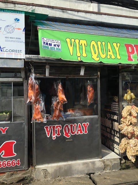 Roadside market selling meat in Vietnam