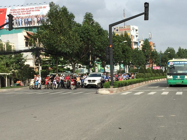 Traffic at a stoplight in Ho Chi Min
