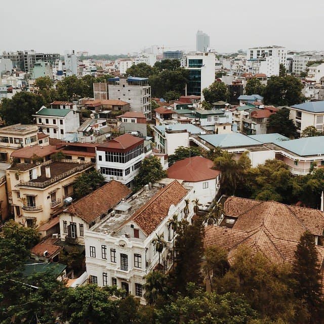 Rooftop view looking out over Hanoi