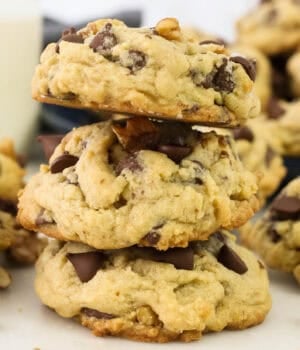 3 Chocolate Chip Walnut Cookies Stacked