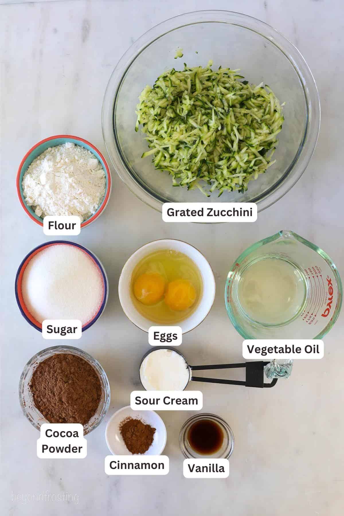 Ingredients for Chocolate Zucchini Bread.