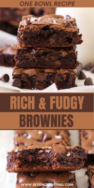 Pinterest image for Brownies. Two photos of brownies with text overlay