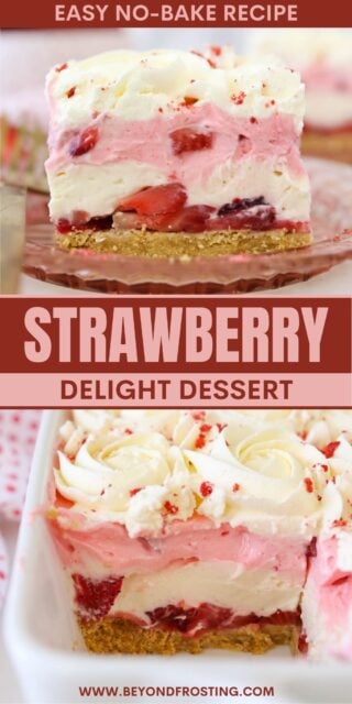 Pinterest image of two photos of Strawberry delight with text overlay