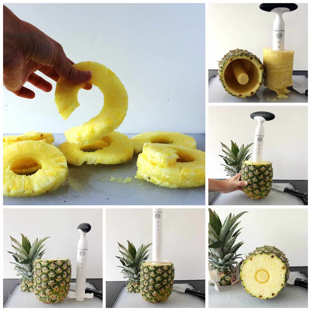 in process shots on how to cut a pineapple
