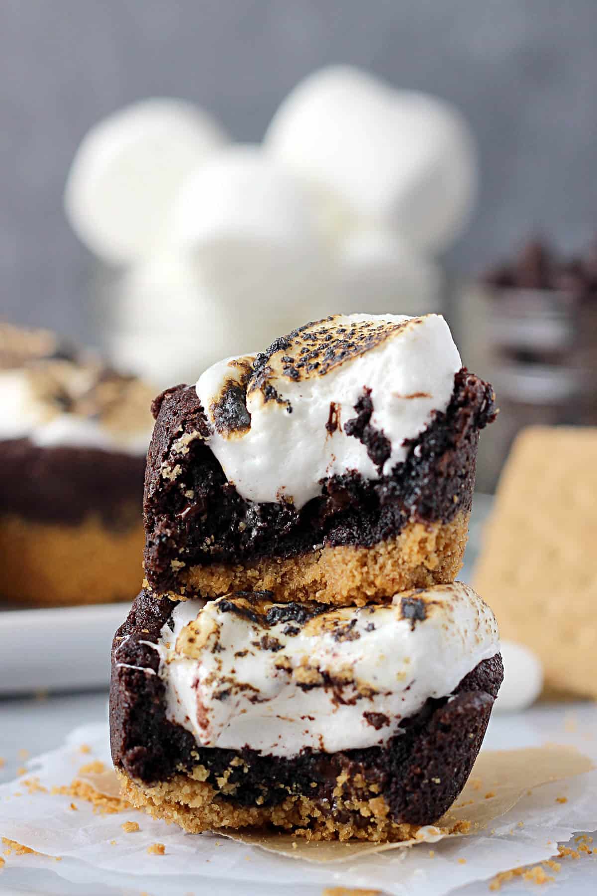 two partially eaten marshmallow cookie cups stacked