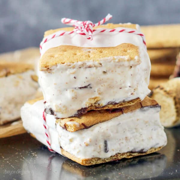 two s'mores ice cream sandwiches stacked
