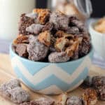 closeup of a bowl piled with samoa muddy buddies