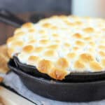 closeup of a skillet of reese's peanut butter cup s'mores dip