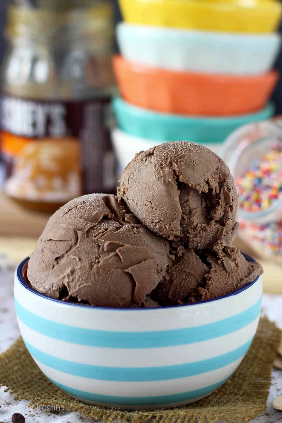 side view of a bowl of ice cream