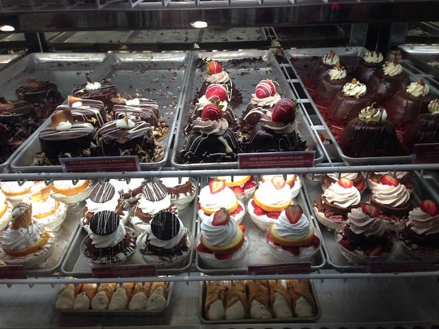 The dessert case at Carlo's bakery