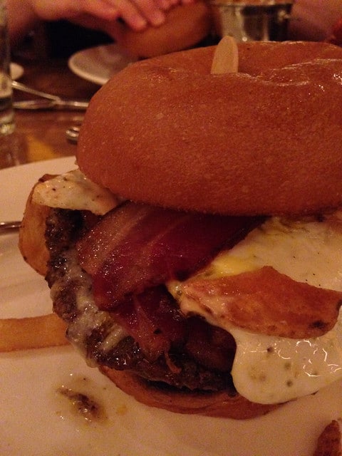 Close-up of a bacon cheeseburger at Holstein's 