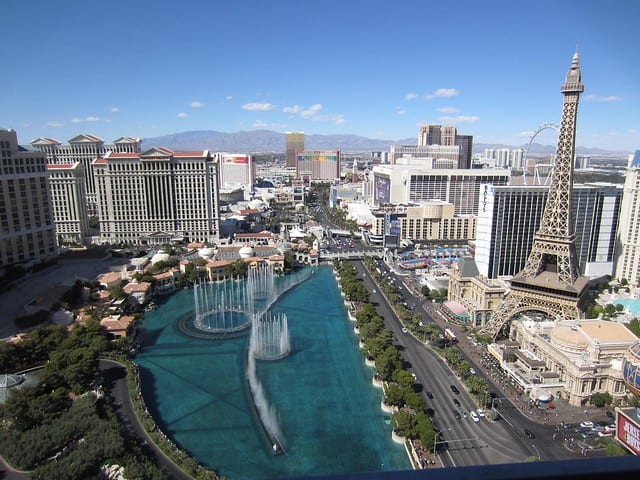Las Vegas skyline with blue sky