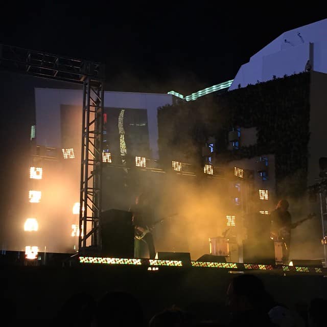 The stage at an outdoor concert