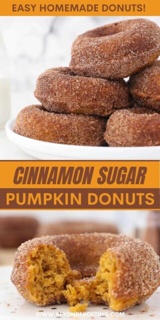 Pinterest image of baked pumpkin donuts with text overlay