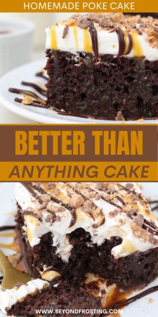 Pinterest image of two photos of Better than Sex Cake with a text overlay