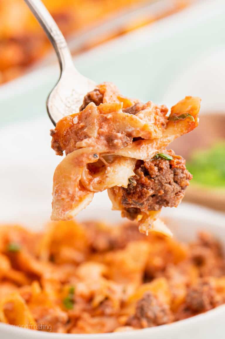Cheesy Hamburger Noodle Casserole l Beyond Frosting