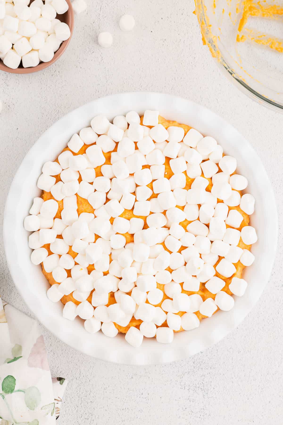 Sweet Potato Casserole topped with mini marshmallows