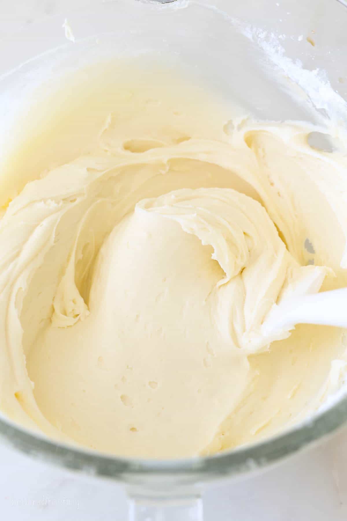 Cream cheese frosting in a bowl