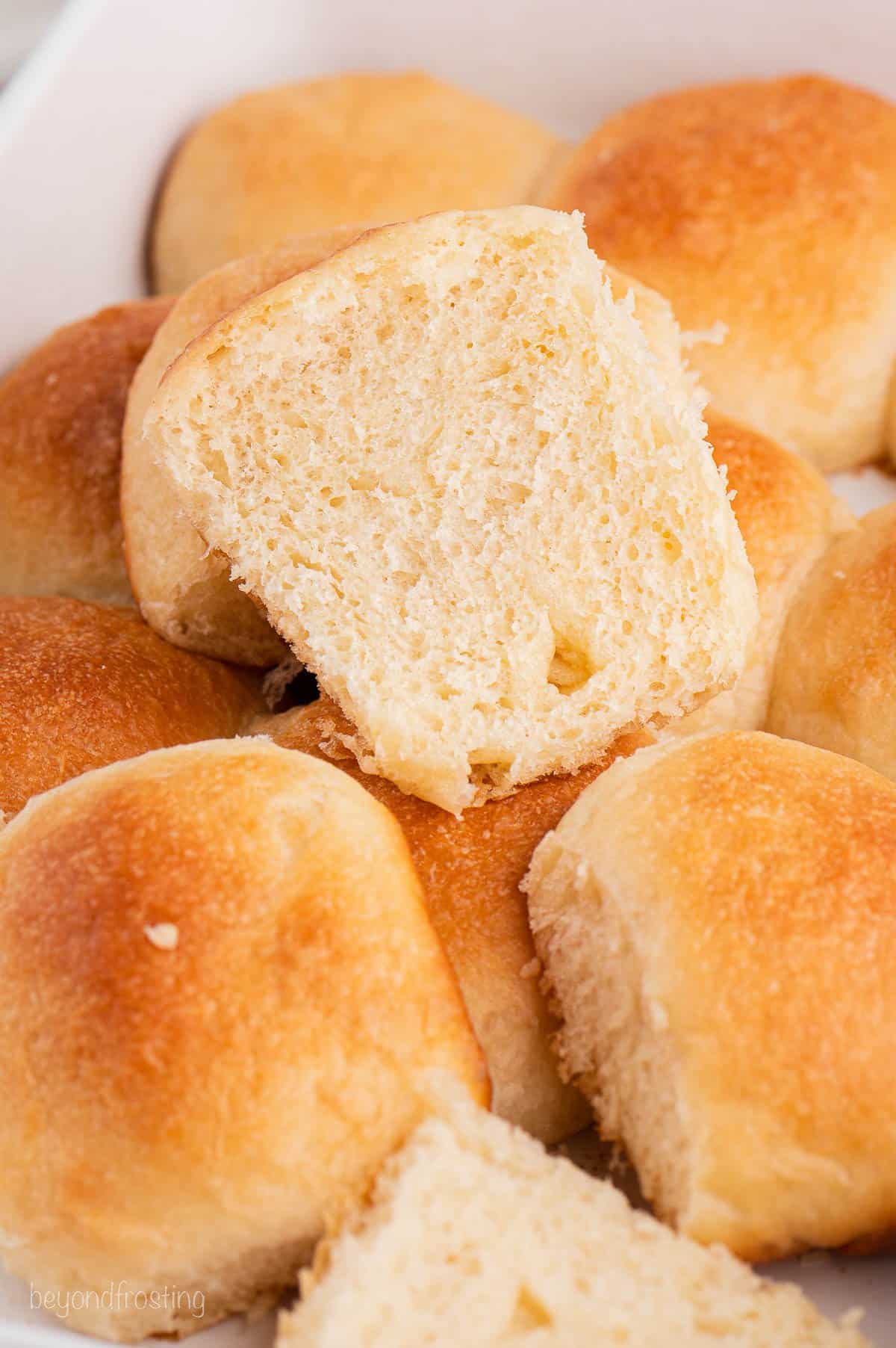 Overhead view of homemade dinner rolls