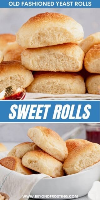 Pinterest graphic with two images of sweet rolls