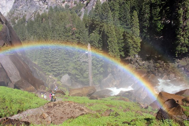 A rainbow created by mist at Yosemite