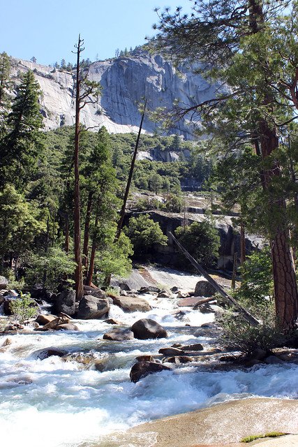 River leading to a waterfall at Yosemite
