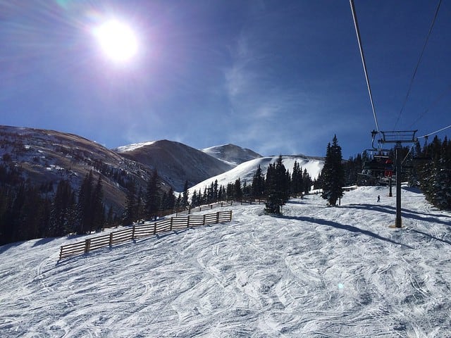A ski slope along the lift line at Breckenridge resort