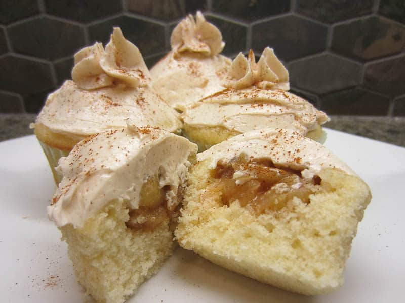 apple pie stuffed cupcakes cut in half