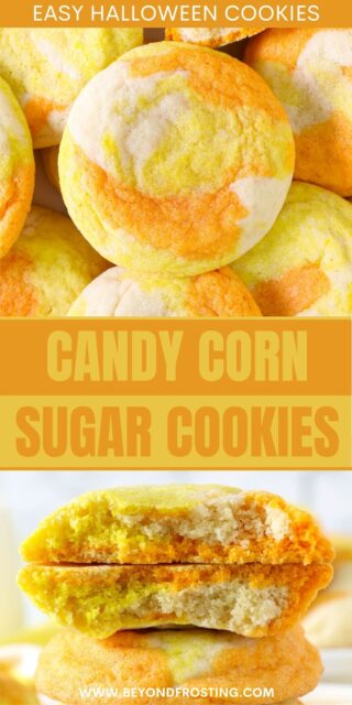Pinterest image of candy corn sugar cookies with text overlay