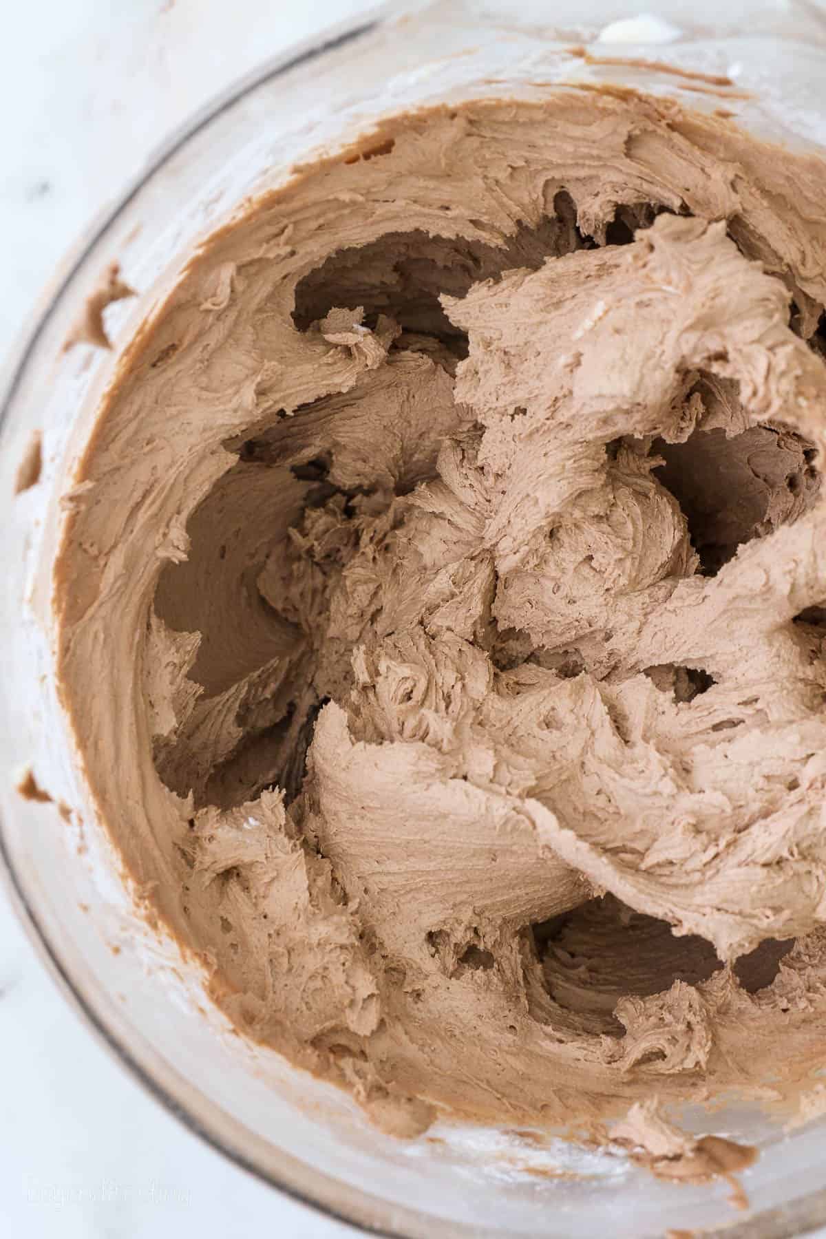 Nutella frosting is whipped and ready to be used.
