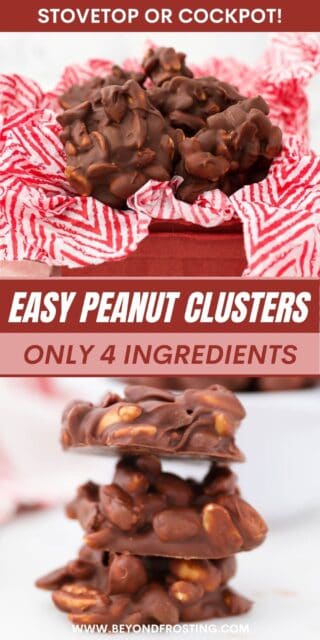 Pinterest graphic of No-Bake Peanut Clusters with text overlay