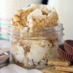 closeup of peanut butter cup ice cream in a jar