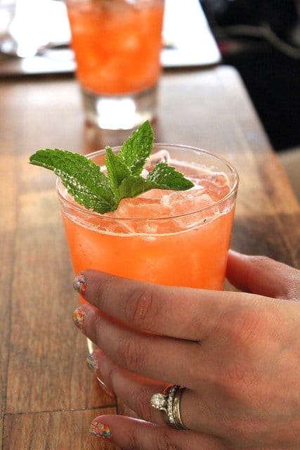 Close-up of Pineapple Basil margarita in a glass