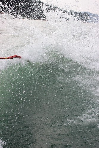 Close-up of waves while learning to wake surf