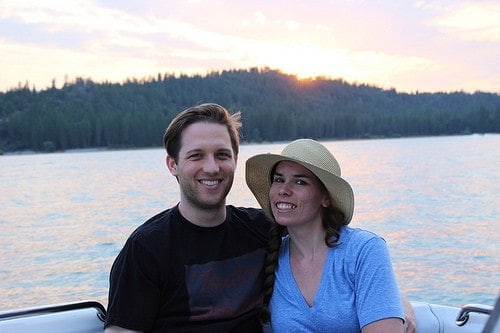 Blogger and her boyfriend at sunset on Bass Lake