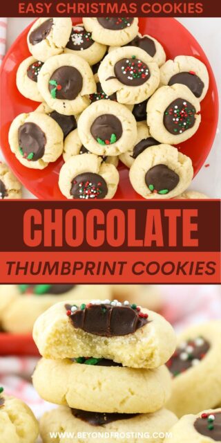 Pinterest title image for Chocolate Thumbprint Cookies.