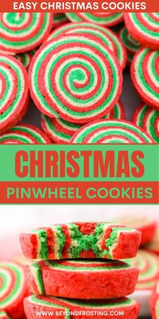 Pinterest title image for Christmas Pinwheel Cookies.