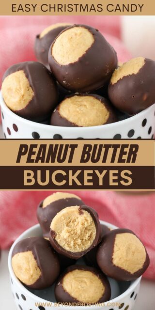Pinterest title image for Peanut Butter Buckeyes.