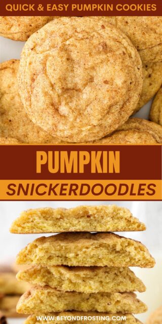 Pinterest image for Pumpkin Snickerdoodles with text overlay