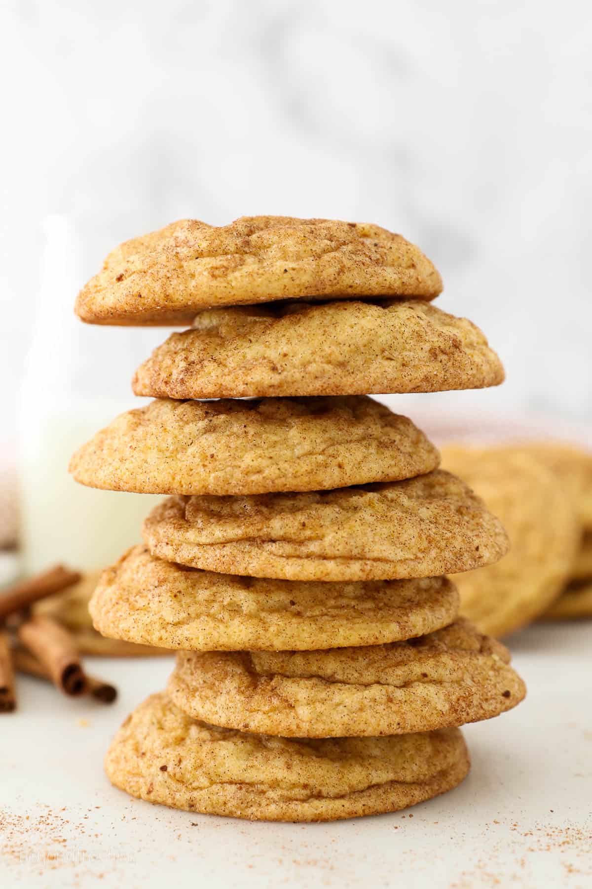A stack of 7 pumpkin snickerdoodle cookies