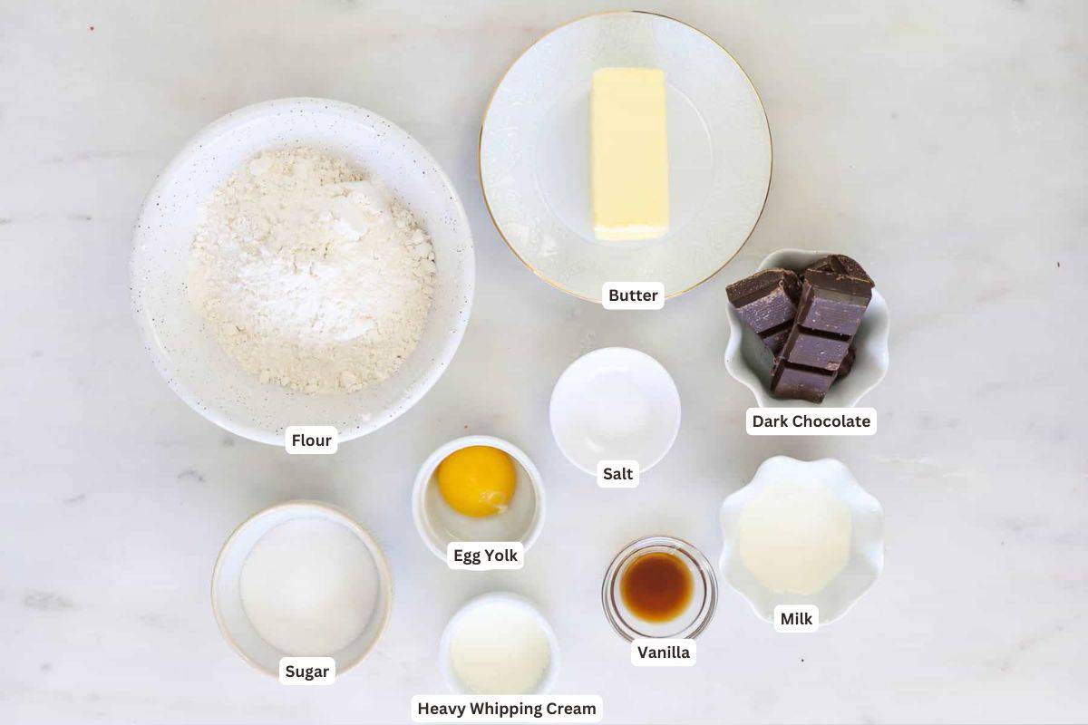 Ingredients for Chocolate Thumbprint Cookies.