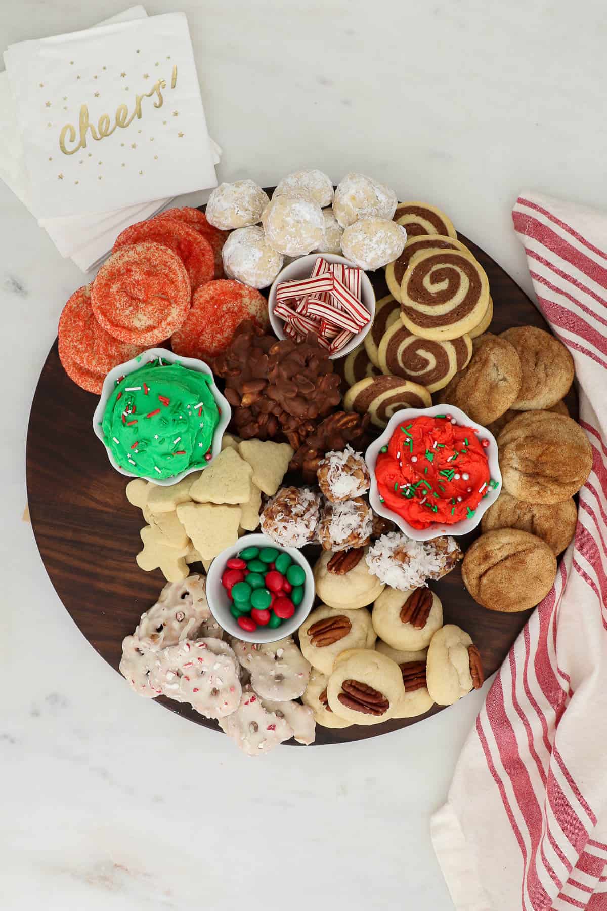 In process shot of how to put together a Christmas Cookie Platter