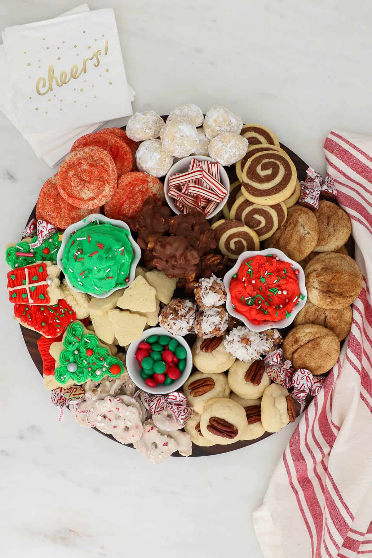 A Christmas Cookie Platter decorated with candies and cookies