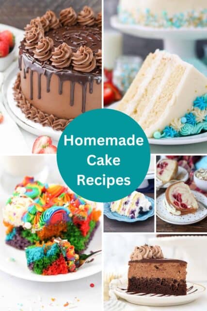A collage of cake pictures with text overlay